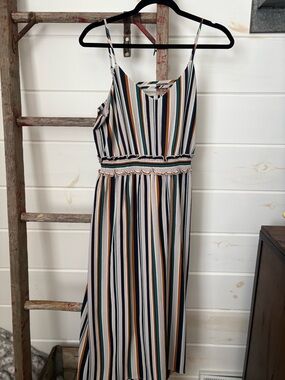 Maurices Green Navy Mustard Striped Top